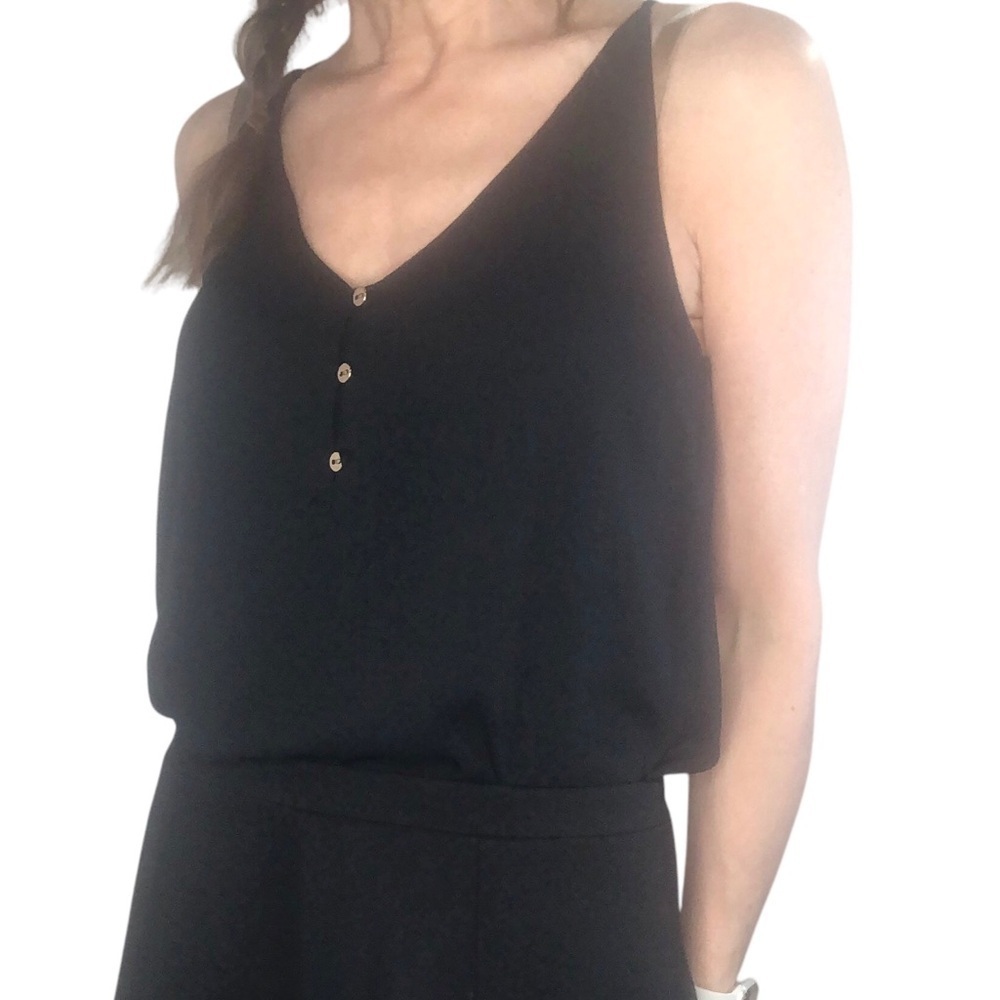 Loft Black Button V Neck Cami Top XS NWT Black Blouse Sleeveless Minimal Classic